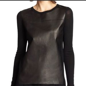 Vince leather panel sweater -black